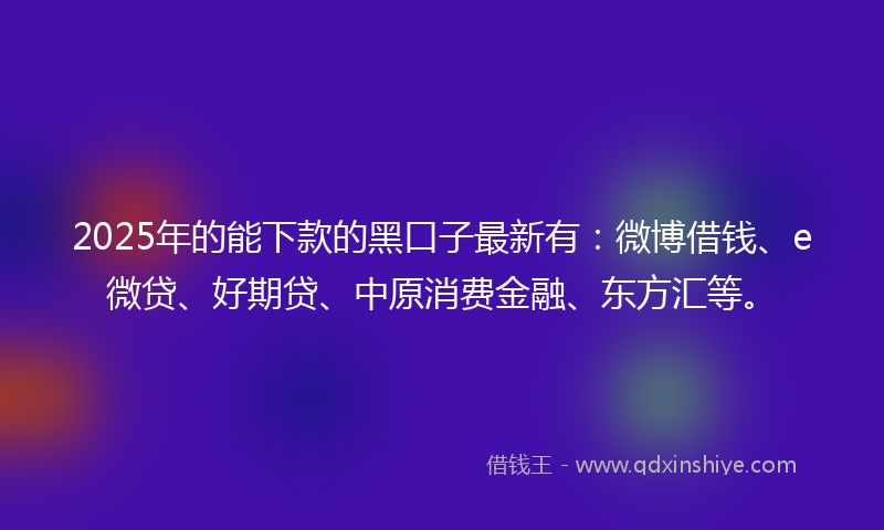 2025年的能下款的黑口子最新有：微博借钱、e微贷、好期贷、中原消费金融、东方汇等。