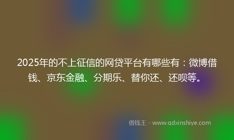 2025年的不上征信的网贷平台有哪些有：微博借钱、京东金融、分期乐、替你还、还呗等。