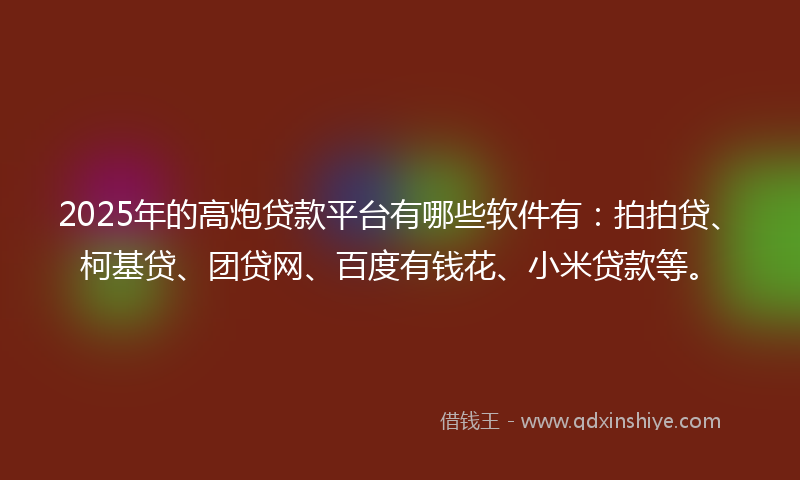2025年的高炮贷款平台有哪些软件有：拍拍贷、柯基贷、团贷网、百度有钱花、小米贷款等。