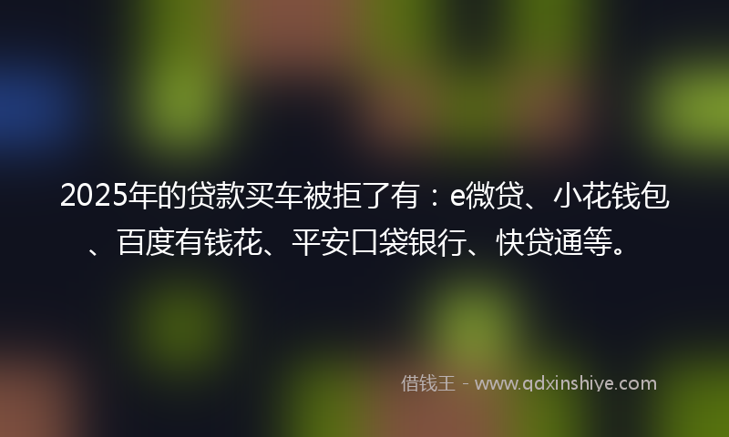 2025年的贷款买车被拒了有：e微贷、小花钱包、百度有钱花、平安口袋银行、快贷通等。