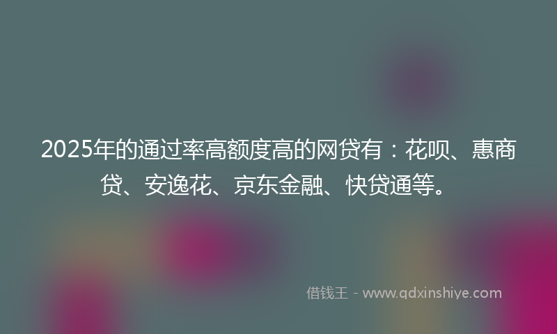 2025年的通过率高额度高的网贷有：花呗、惠商贷、安逸花、京东金融、快贷通等。