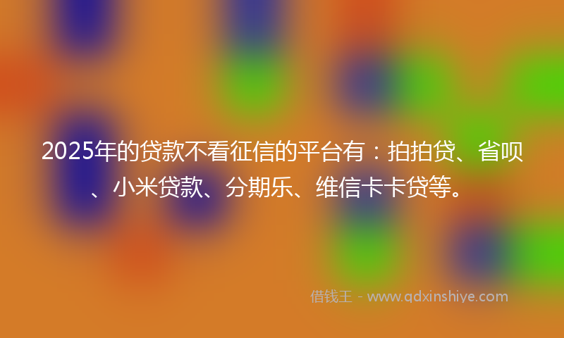 2025年的贷款不看征信的平台有：拍拍贷、省呗、小米贷款、分期乐、维信卡卡贷等。