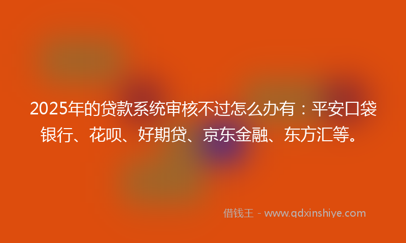 2025年的贷款系统审核不过怎么办有：平安口袋银行、花呗、好期贷、京东金融、东方汇等。