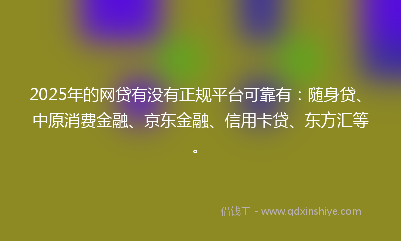2025年的网贷有没有正规平台可靠有：随身贷、中原消费金融、京东金融、信用卡贷、东方汇等。
