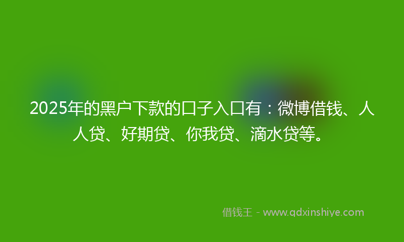 2025年的黑户下款的口子入口有：微博借钱、人人贷、好期贷、你我贷、滴水贷等。