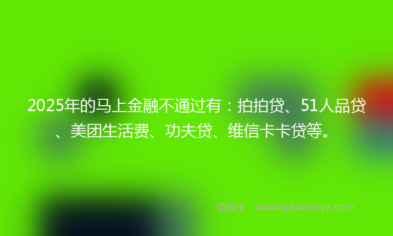 2025年的马上金融不通过有：拍拍贷、51人品贷、美团生活费、功夫贷、维信卡卡贷等。
