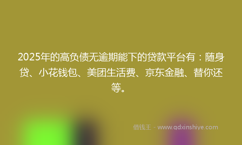 2025年的高负债无逾期能下的贷款平台有：随身贷、小花钱包、美团生活费、京东金融、替你还等。