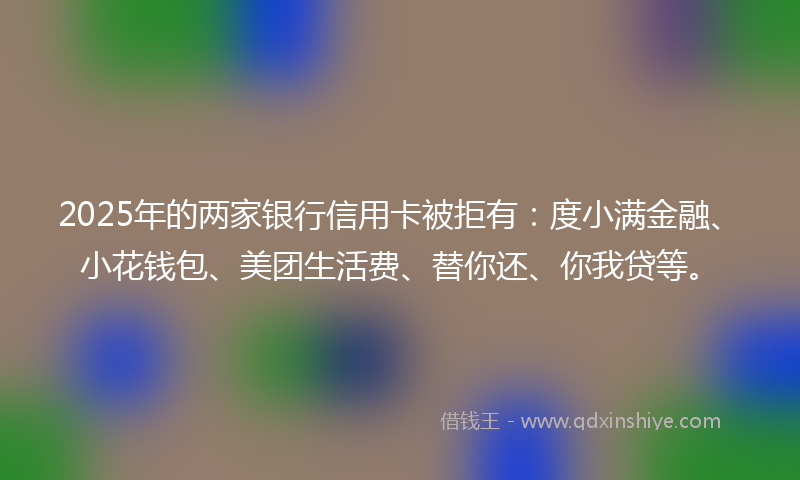 2025年的两家银行信用卡被拒有：度小满金融、小花钱包、美团生活费、替你还、你我贷等。