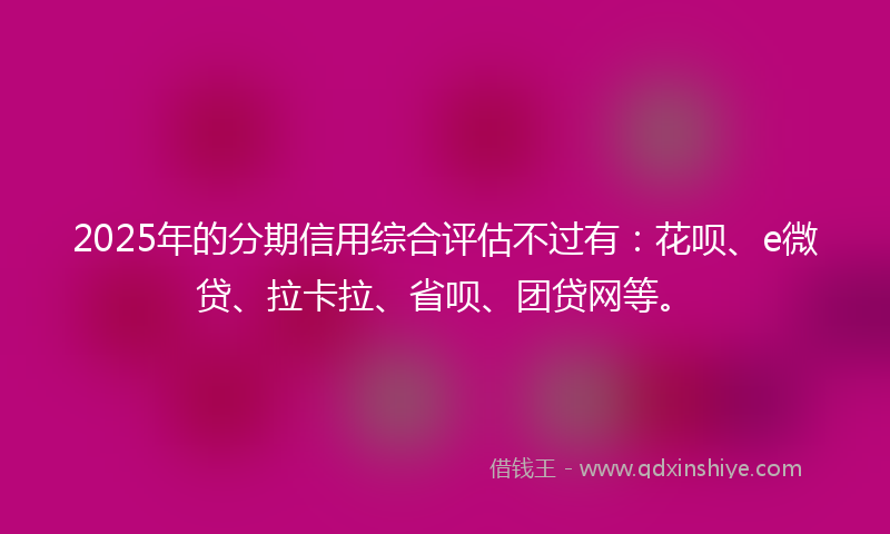 2025年的分期信用综合评估不过有：花呗、e微贷、拉卡拉、省呗、团贷网等。