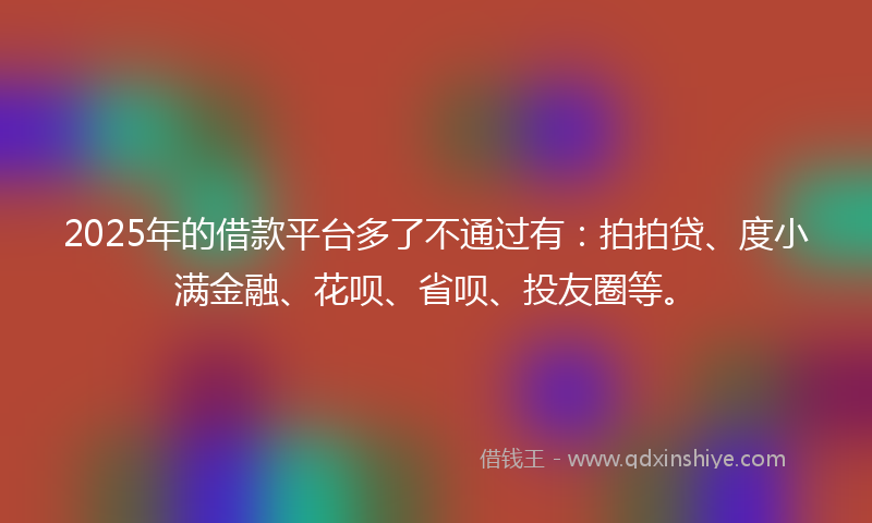 2025年的借款平台多了不通过有：拍拍贷、度小满金融、花呗、省呗、投友圈等。