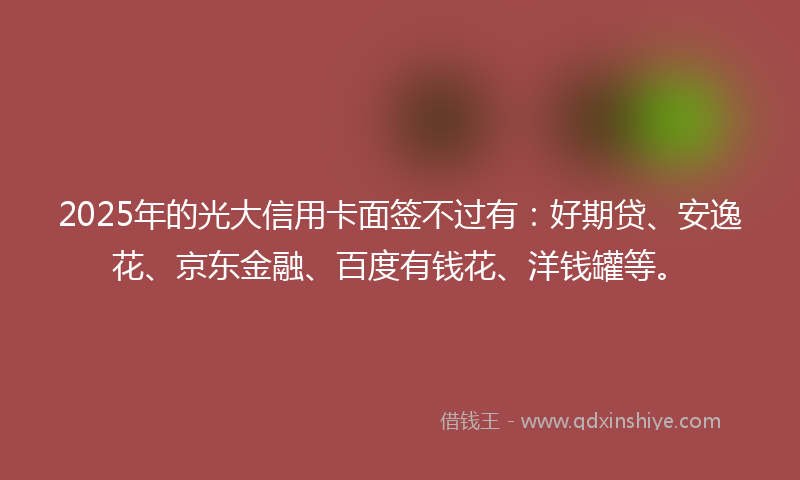 2025年的光大信用卡面签不过有：好期贷、安逸花、京东金融、百度有钱花、洋钱罐等。