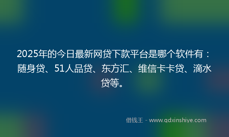 2025年的今日最新网贷下款平台是哪个软件有：随身贷、51人品贷、东方汇、维信卡卡贷、滴水贷等。