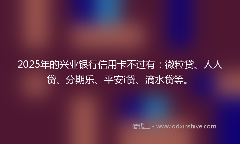 2025年的兴业银行信用卡不过有：微粒贷、人人贷、分期乐、平安i贷、滴水贷等。