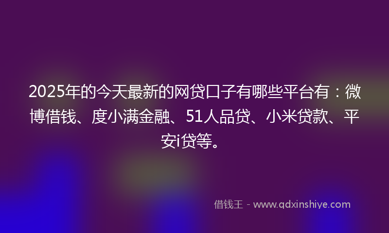 2025年的今天最新的网贷口子有哪些平台有：微博借钱、度小满金融、51人品贷、小米贷款、平安i贷等。