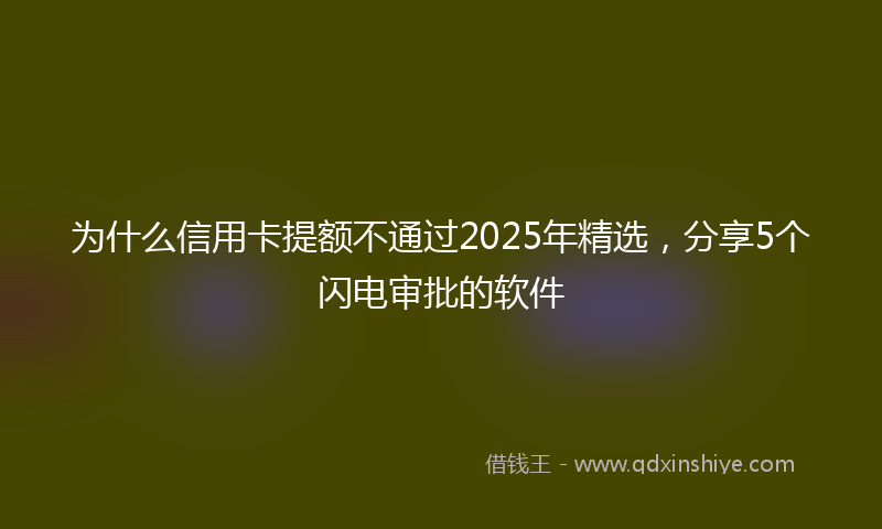 为什么信用卡提额不通过2025年精选，分享5个闪电审批的软件