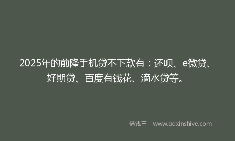 2025年的前隆手机贷不下款有：还呗、e微贷、好期贷、百度有钱花、滴水贷等。