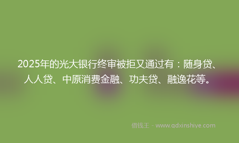 2025年的光大银行终审被拒又通过有：随身贷、人人贷、中原消费金融、功夫贷、融逸花等。