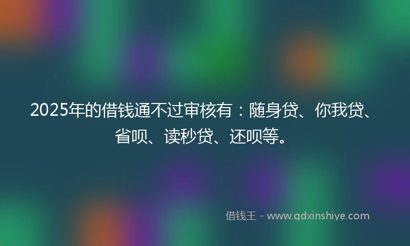 2025年的借钱通不过审核有：随身贷、你我贷、省呗、读秒贷、还呗等。