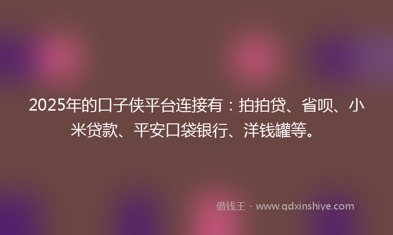 2025年的口子侠平台连接有：拍拍贷、省呗、小米贷款、平安口袋银行、洋钱罐等。