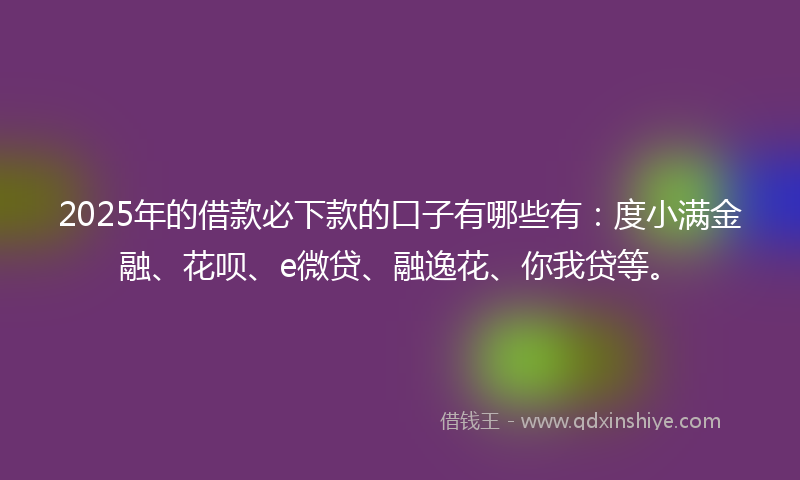 2025年的借款必下款的口子有哪些有：度小满金融、花呗、e微贷、融逸花、你我贷等。