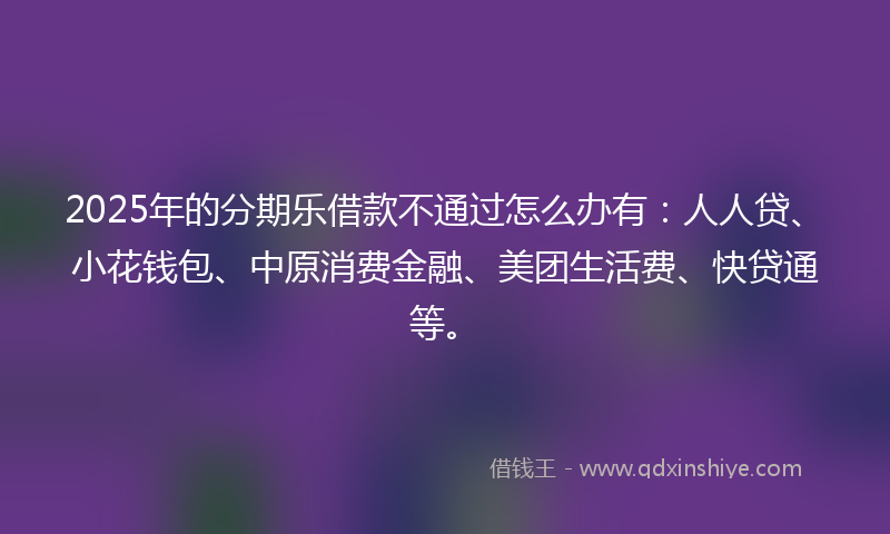 2025年的分期乐借款不通过怎么办有：人人贷、小花钱包、中原消费金融、美团生活费、快贷通等。
