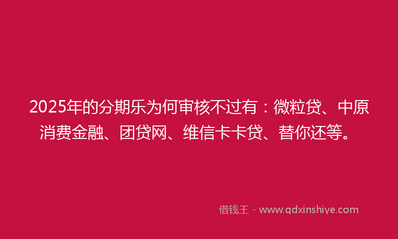 2025年的分期乐为何审核不过有：微粒贷、中原消费金融、团贷网、维信卡卡贷、替你还等。