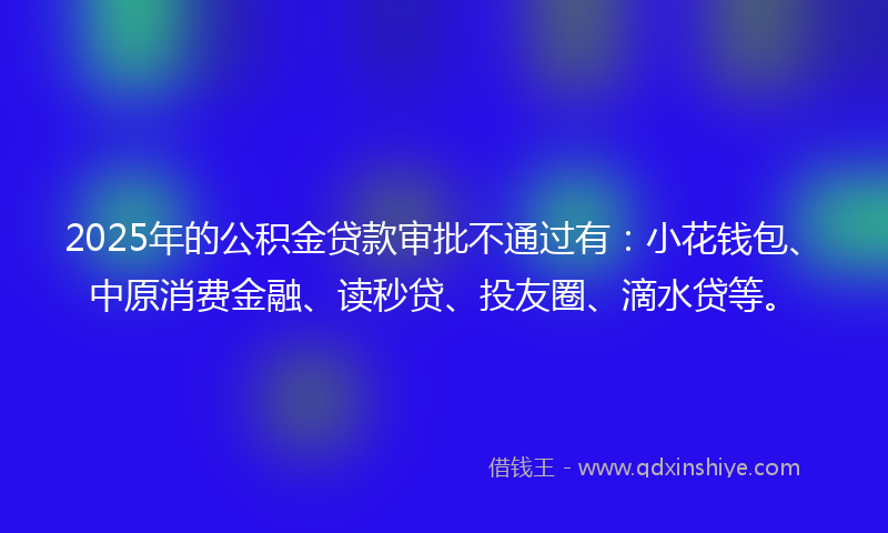 2025年的公积金贷款审批不通过有：小花钱包、中原消费金融、读秒贷、投友圈、滴水贷等。