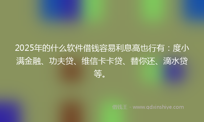 2025年的什么软件借钱容易利息高也行有：度小满金融、功夫贷、维信卡卡贷、替你还、滴水贷等。