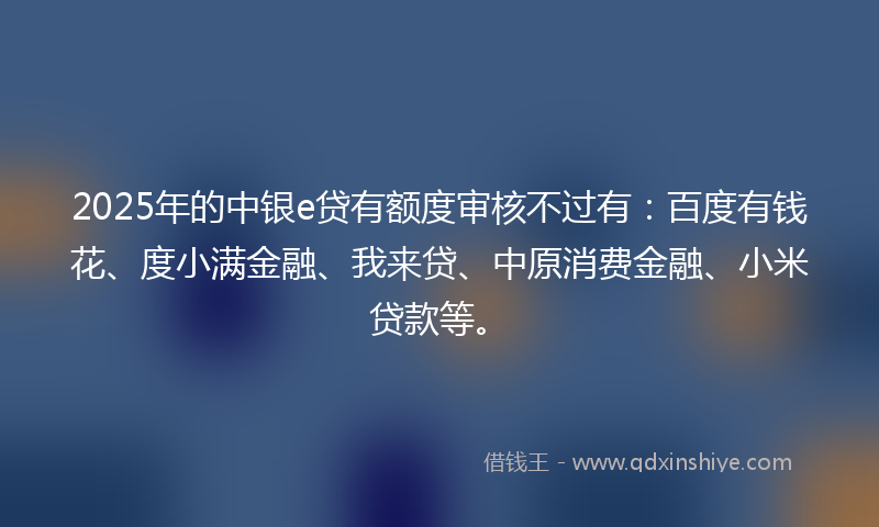 2025年的中银e贷有额度审核不过有：百度有钱花、度小满金融、我来贷、中原消费金融、小米贷款等。