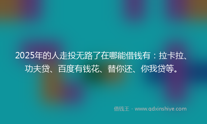 2025年的人走投无路了在哪能借钱有：拉卡拉、功夫贷、百度有钱花、替你还、你我贷等。