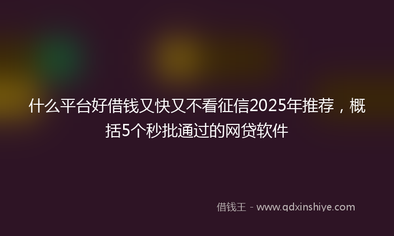 什么平台好借钱又快又不看征信2025年推荐，概括5个秒批通过的网贷软件