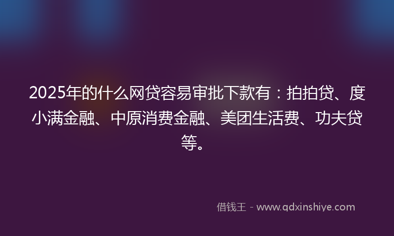 2025年的什么网贷容易审批下款有：拍拍贷、度小满金融、中原消费金融、美团生活费、功夫贷等。
