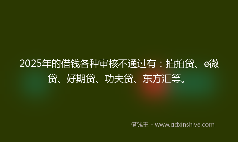 2025年的借钱各种审核不通过有：拍拍贷、e微贷、好期贷、功夫贷、东方汇等。