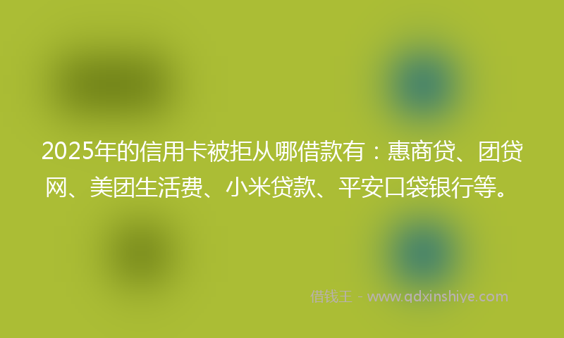 2025年的信用卡被拒从哪借款有：惠商贷、团贷网、美团生活费、小米贷款、平安口袋银行等。