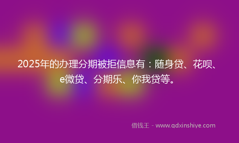 2025年的办理分期被拒信息有：随身贷、花呗、e微贷、分期乐、你我贷等。