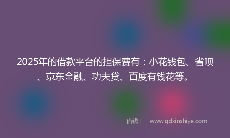 2025年的借款平台的担保费有：小花钱包、省呗、京东金融、功夫贷、百度有钱花等。