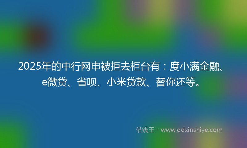 2025年的中行网申被拒去柜台有：度小满金融、e微贷、省呗、小米贷款、替你还等。