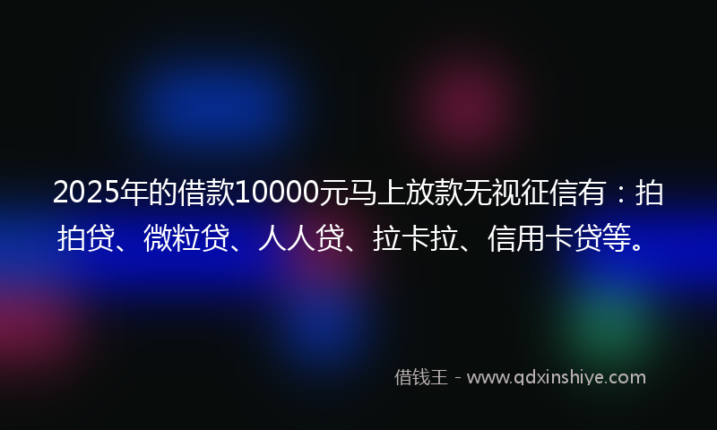 2025年的借款10000元马上放款无视征信有：拍拍贷、微粒贷、人人贷、拉卡拉、信用卡贷等。