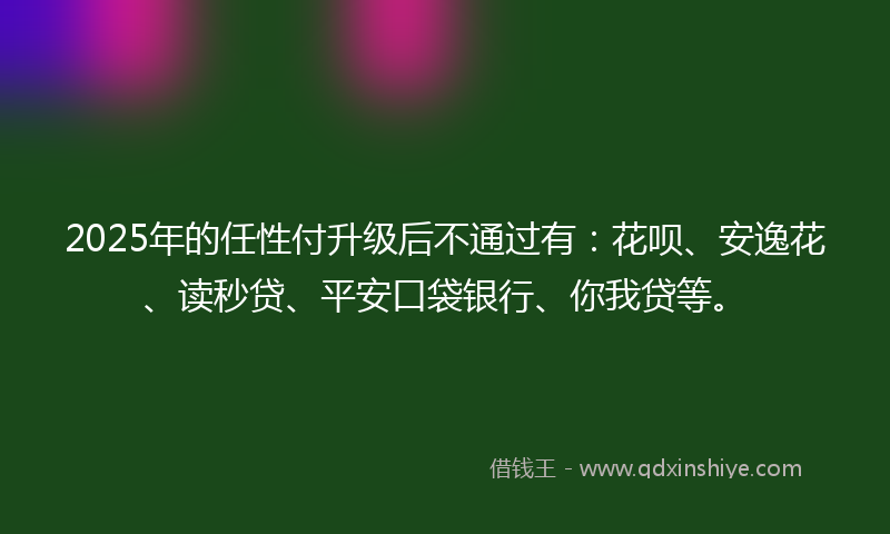 2025年的任性付升级后不通过有：花呗、安逸花、读秒贷、平安口袋银行、你我贷等。