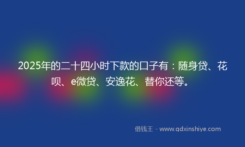 2025年的二十四小时下款的口子有：随身贷、花呗、e微贷、安逸花、替你还等。