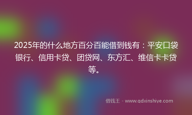 2025年的什么地方百分百能借到钱有：平安口袋银行、信用卡贷、团贷网、东方汇、维信卡卡贷等。
