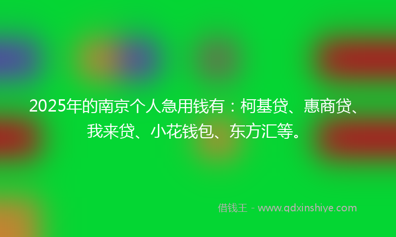 2025年的南京个人急用钱有：柯基贷、惠商贷、我来贷、小花钱包、东方汇等。