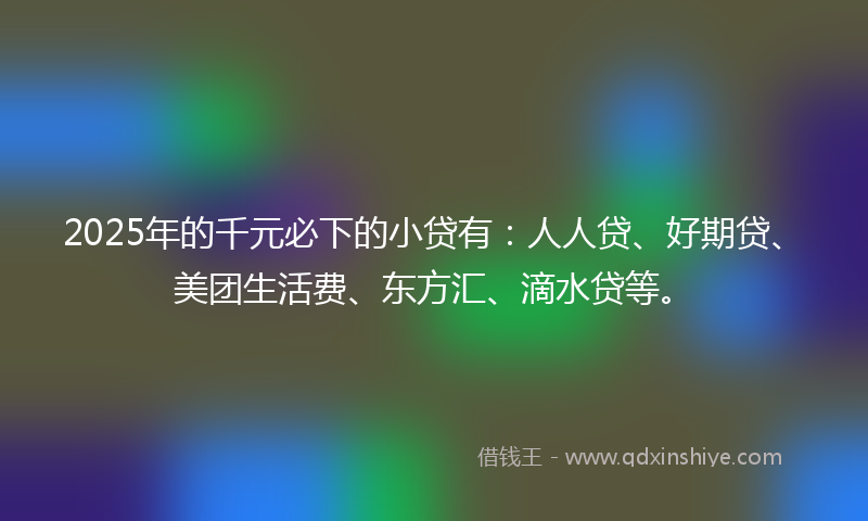 2025年的千元必下的小贷有：人人贷、好期贷、美团生活费、东方汇、滴水贷等。