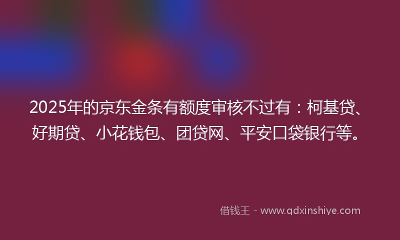 2025年的京东金条有额度审核不过有：柯基贷、好期贷、小花钱包、团贷网、平安口袋银行等。