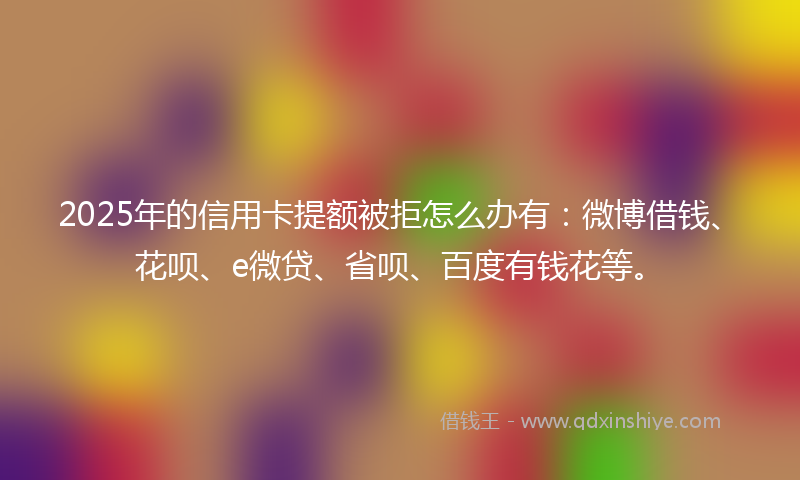2025年的信用卡提额被拒怎么办有：微博借钱、花呗、e微贷、省呗、百度有钱花等。