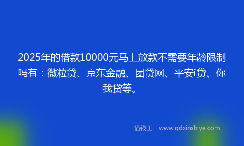 2025年的借款10000元马上放款不需要年龄限制吗有：微粒贷、京东金融、团贷网、平安i贷、你我贷等。