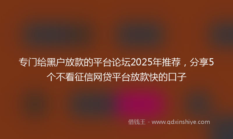 专门给黑户放款的平台论坛2025年推荐，分享5个不看征信网贷平台放款快的口子