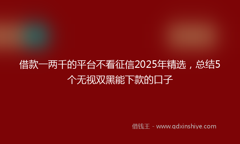 借款一两千的平台不看征信2025年精选，总结5个无视双黑能下款的口子