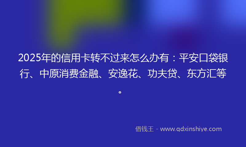 2025年的信用卡转不过来怎么办有：平安口袋银行、中原消费金融、安逸花、功夫贷、东方汇等。