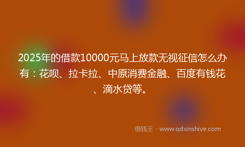 2025年的借款10000元马上放款无视征信怎么办有：花呗、拉卡拉、中原消费金融、百度有钱花、滴水贷等。